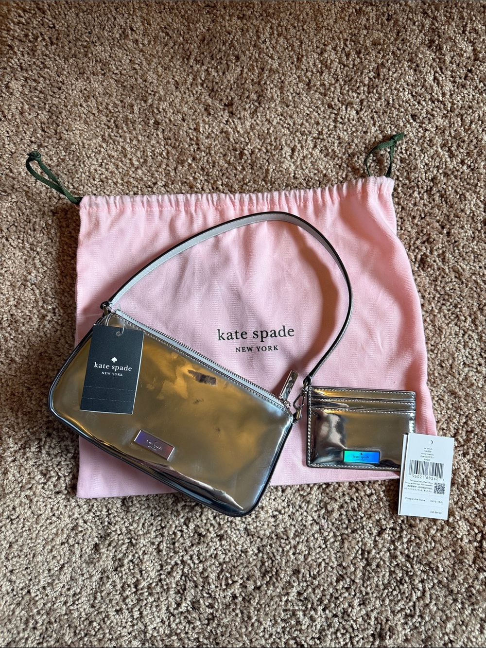 Kate Spade Silver Mirror Small Shoulder or Clutch Bag with Card Holder